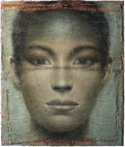 Mächenbildnis, 2012, Öl, Wasserfarben auf Papierhybrid, auf Leinwand, 218x182 cm 