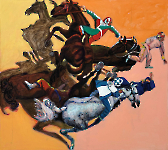 -5 Pferde, 5 Reiter- 200 x 223 cm, Acryl, Öl auf Leinwand, 1998